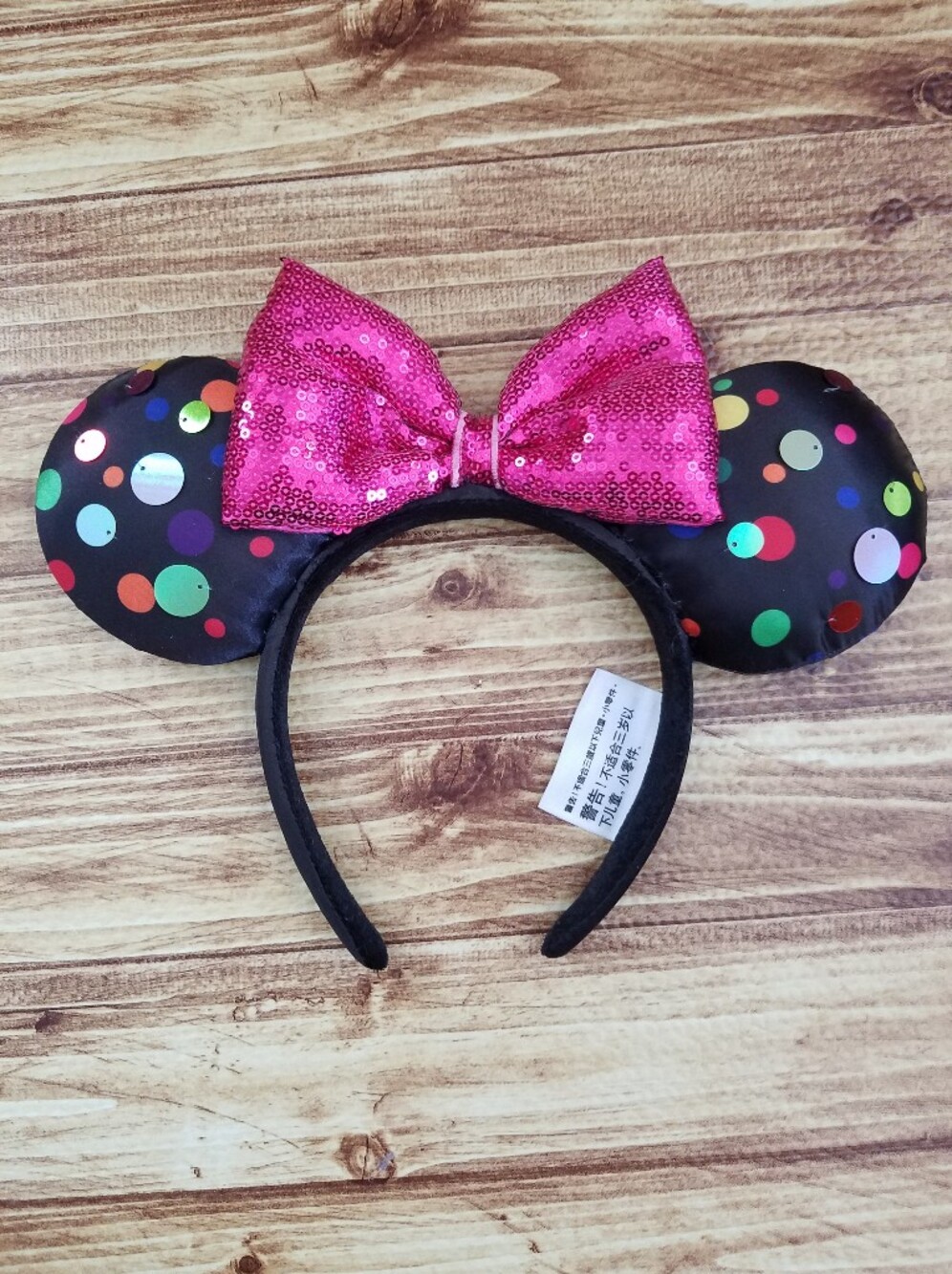 Disney Parks Black Minnie Mouse Ears Headband Pink Rock The Dots Polka Confetti